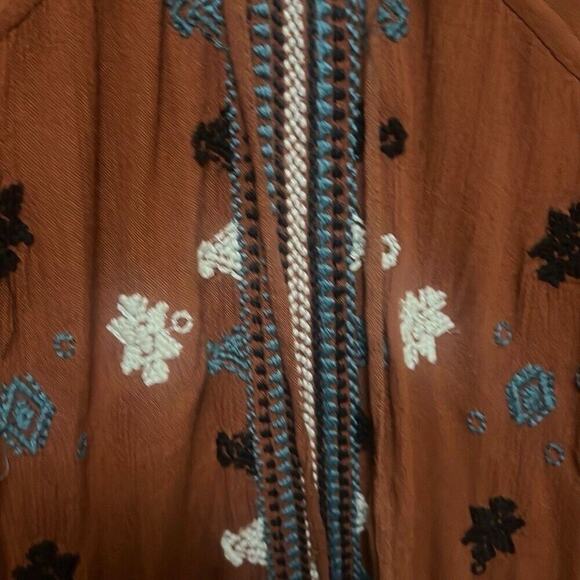 Free People Anthropologie Womens Brown Floral Embroidered Floral Mini Dress XS - Picture 6 of 8